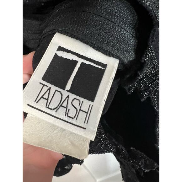 Vintage 90s Tadashi Shoji Mesh Sheer Embellished Mock Neck Top Basque Waist Goth - Picture 8 of 10